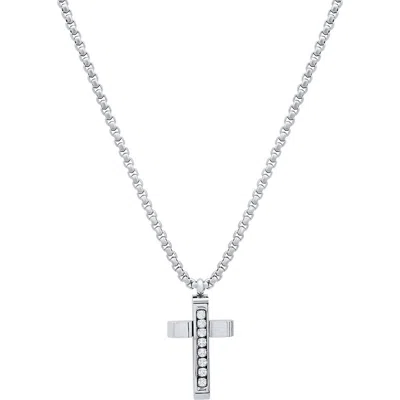Hmy Jewelry Stainless Steel Cubic Zirconia Cross Pendant Necklace In Metallic