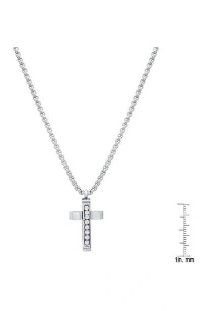 Hmy Jewelry Stainless Steel Cubic Zirconia Cross Pendant Necklace In Metallic
