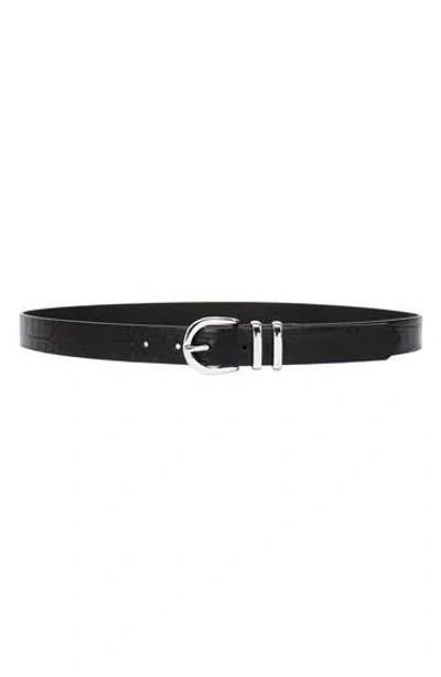 Linea Pelle Croc Embossed Faux Leather Belt In Black