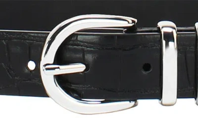 Linea Pelle Croc Embossed Faux Leather Belt In Black