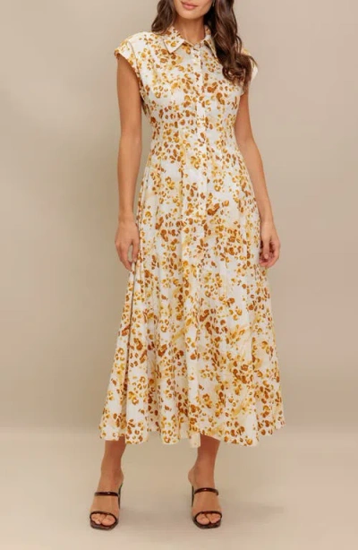 Flying Tomato Print Midi Button Front Shirtdress In White