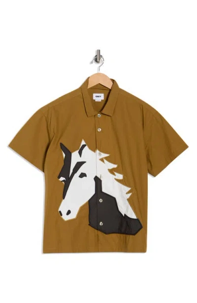 Obey Beau Horse Short Sleeve Shirt In Brown
