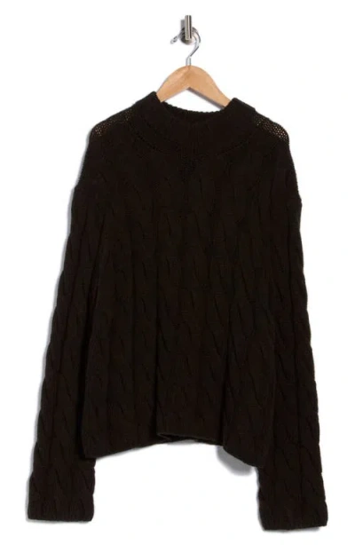 Theory Wool Blend Cable Knit Pullover Sweater In Black