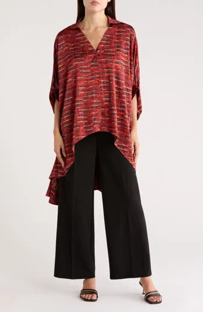 Patrizia Luca Oversize High-low Button-up Top In Red