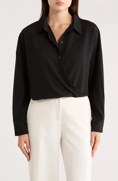 Patrizia Luca Wrap Hem High-low Button-up Shirt In Black