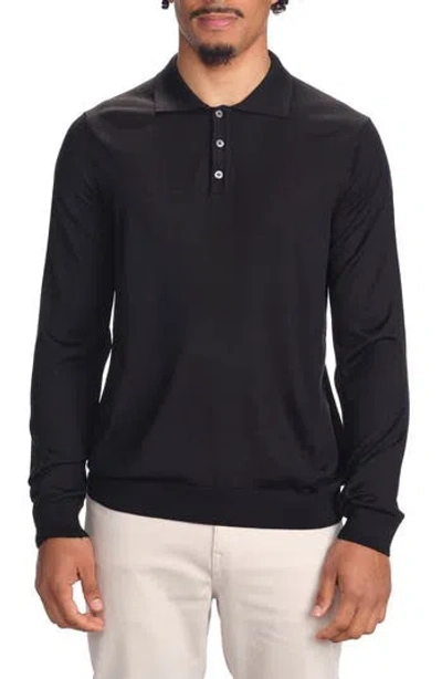 Studio Garnet Los Angeles Lightweight Merino Wool Three-button Polo In Black