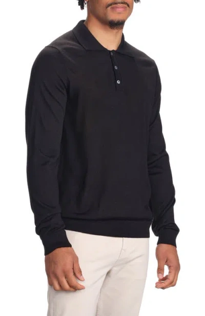 Studio Garnet Los Angeles Lightweight Merino Wool Three-button Polo In Black