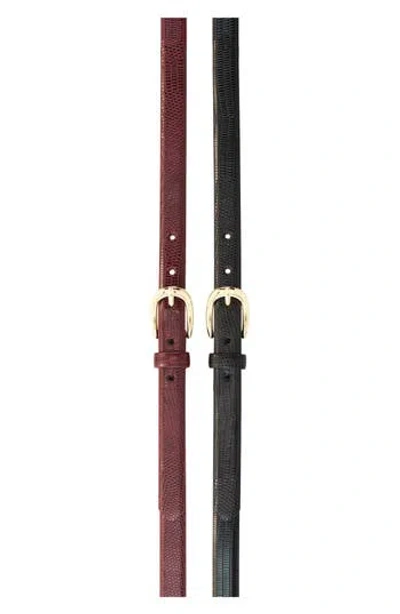 Linea Pelle Pack Of 2 Elongated Croc Embossed Belts In Multi