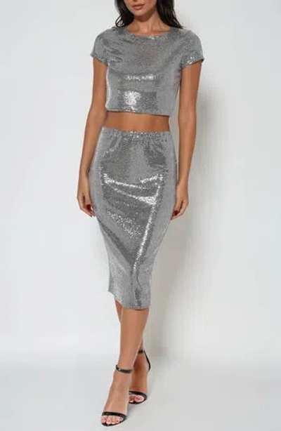 Bebe Sequin Top & Skirt Set In Metallic