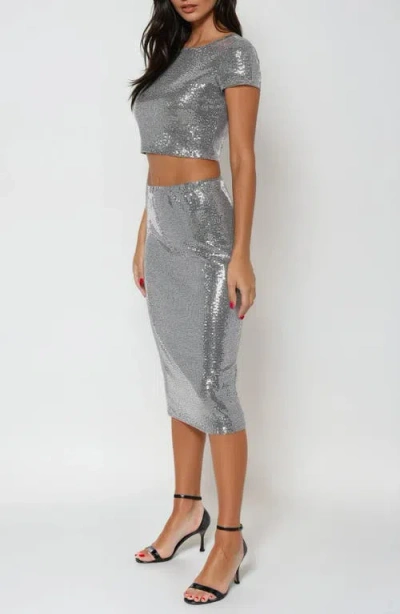 Bebe Sequin Top & Skirt Set In Metallic