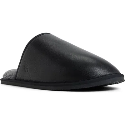 Brooks Brothers Shearling Lined Leather Slippers Shoes In Black