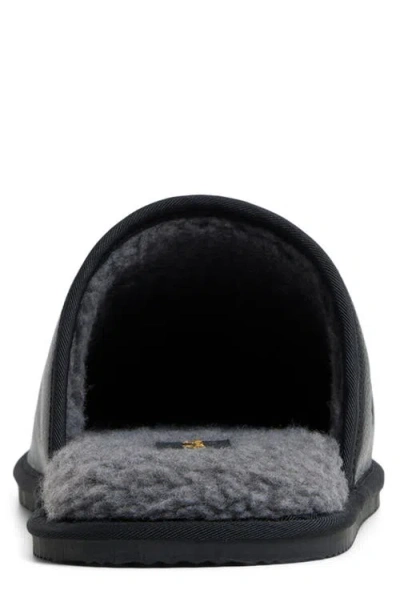Brooks Brothers Shearling Lined Leather Slippers Shoes In Black