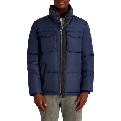 Karl Lagerfeld Men's Stand Collar Regular Fit Puffer Jacket In Blue