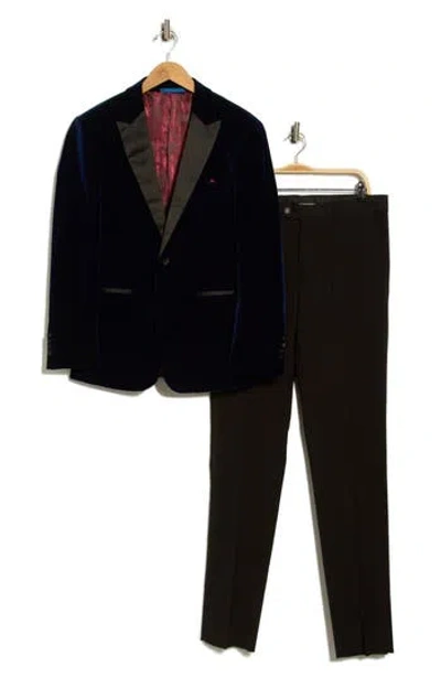Gino Vitale Two-piece Velvet Birdseye Lapel Slim Fit Tuxedo In Blue