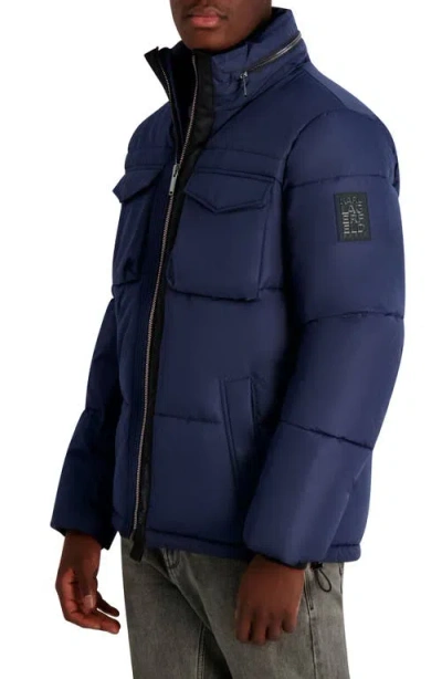Karl Lagerfeld Men's Stand Collar Regular Fit Puffer Jacket In Blue