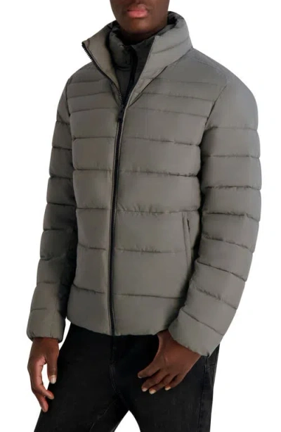 Karl Lagerfeld Paris Quilted Midweight Puffer Jacket In Gray