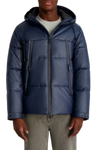 Karl Lagerfeld Men's Hooded Down Regular-fit Jacket In Blue