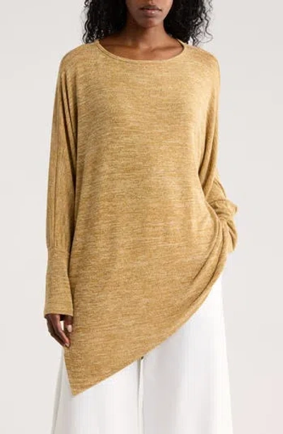 Patrizia Luca Long Sleeve Asymmetrical Hem Tunic Knit Top In Yellow