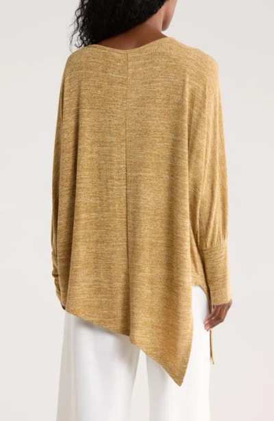 Patrizia Luca Long Sleeve Asymmetrical Hem Tunic Knit Top In Yellow