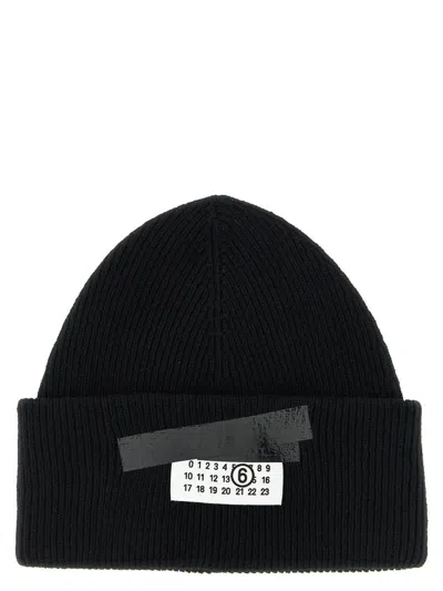 Mm6 Maison Margiela Ribbed Beanie With Logo Tag In Black