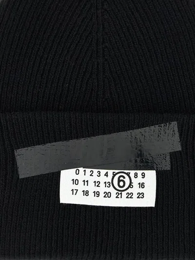 Mm6 Maison Margiela Ribbed Beanie With Logo Tag In Black