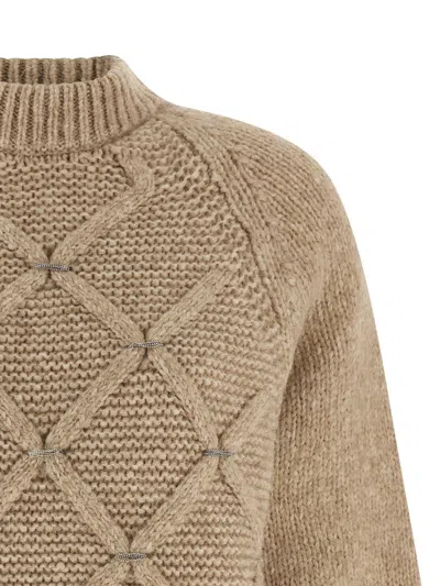 Peserico Diamond Pattern Knit Sweater With Raglan Sleeves In Neutral