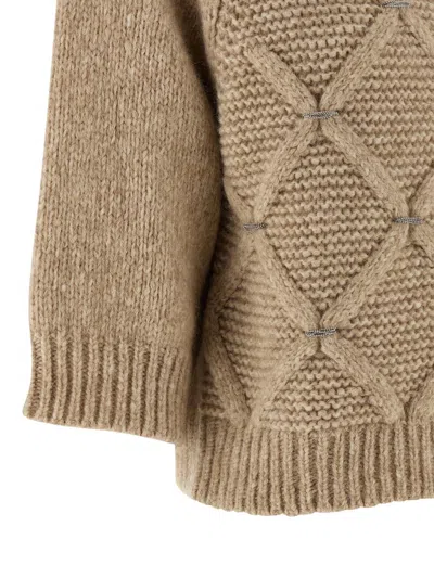 Peserico Diamond Pattern Knit Sweater With Raglan Sleeves In Neutral