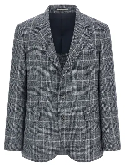 Brunello Cucinelli Notch Lapel Wool Jacket In Blue