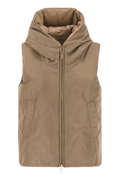 Max Mara The Cube Delfy - Reversible Padded Waistcoat In Camel And Water-repellent Taffeta In Brown