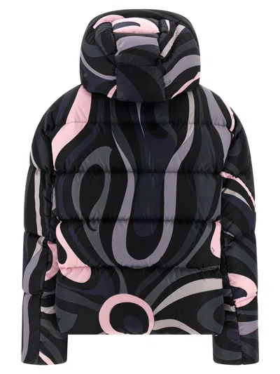 Pucci Hooded Padded Nylon Jacket With Elastic Cuffs In Multi