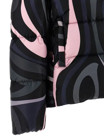 Pucci Hooded Padded Nylon Jacket With Elastic Cuffs In Multi