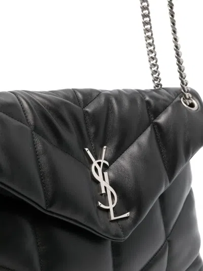 Saint Laurent Medium Loulou Puffer Chevron-logo Shoulder Bag In Black