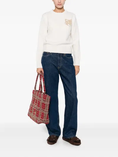 Maison Kitsuné Fox Head Wool Crewneck Jumper In Yellow