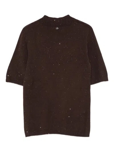 Liu •jo Short-sleeve Knitted Top In Brown