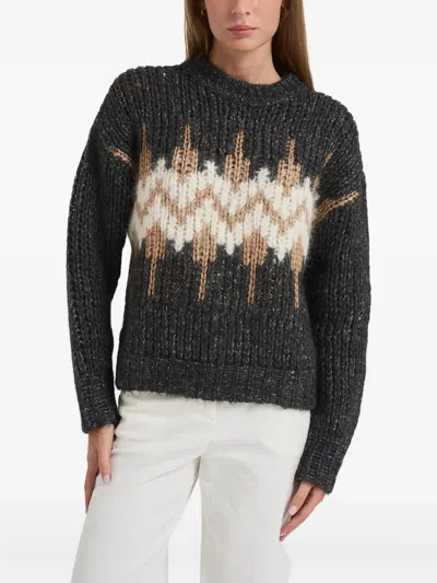 Peserico Cropped Knitted Sweater With Zigzag Pattern In Black