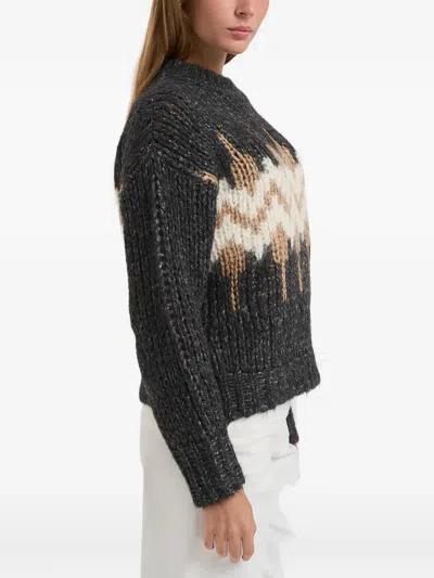 Peserico Cropped Knitted Sweater With Zigzag Pattern In Black