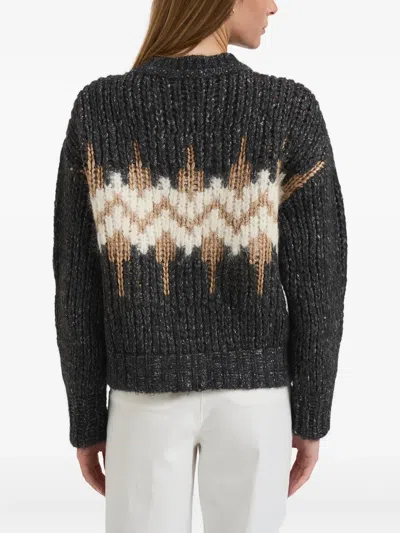 Peserico Cropped Knitted Sweater With Zigzag Pattern In Black