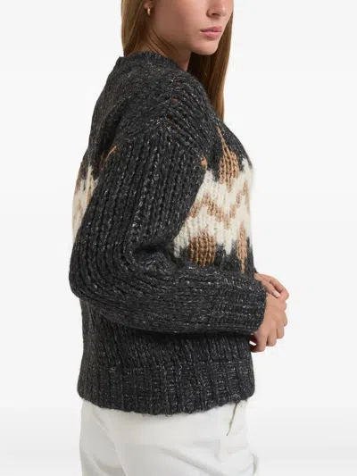 Peserico Cropped Knitted Sweater With Zigzag Pattern In Black