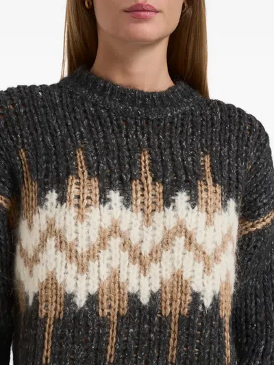 Peserico Cropped Knitted Sweater With Zigzag Pattern In Black