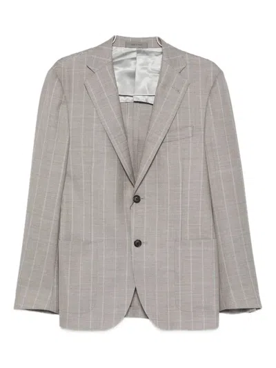 Corneliani Sophisticated Brown Suit With Pinstripe Detailing In Gray