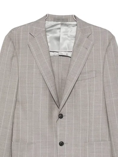 Corneliani Sophisticated Brown Suit With Pinstripe Detailing In Gray