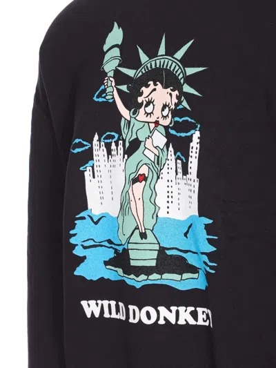 Wild Donkey Graphic Print Crewneck Sweater With Long Sleeves In Black
