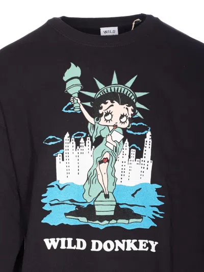 Wild Donkey Graphic Print Crewneck Sweater With Long Sleeves In Black