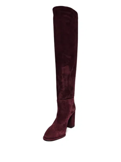 Le Silla Block Heel Boots In Burgundy