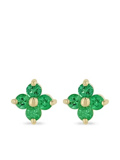 Zoë Chicco 14k Yellow Gold Emerald Gemstones Emerald Flower Stud Earrings In Multi