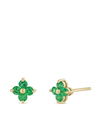 Zoë Chicco 14k Yellow Gold Emerald Gemstones Emerald Flower Stud Earrings In Multi