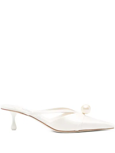 Jimmy Choo Satin Mules With Pearl Detail And Kitten Heel In Multi
