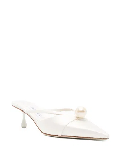 Jimmy Choo Satin Mules With Pearl Detail And Kitten Heel In Multi