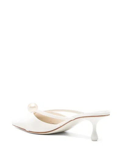 Jimmy Choo Satin Mules With Pearl Detail And Kitten Heel In Multi