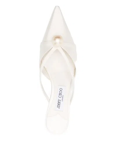 Jimmy Choo Satin Mules With Pearl Detail And Kitten Heel In Multi